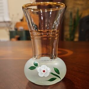 Elegant Bartlett Collins Glass Vase with Handpainted Floral Motif